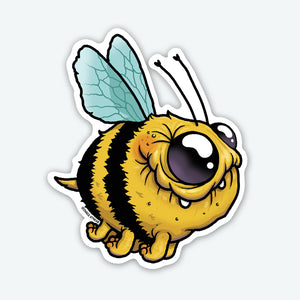 Adorable Buzzy Bee sticker with big, googly eyes and a cheerful expression. This full-color vinyl sticker boasts a durable matte finish. (Bindlewood Shop)