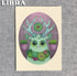 Zodiac Prints by Amanda Louise Spayd from Bindlewood Shop: A whimsical green deer with succulent-adorned antlers on a purple oval backdrop, "LIBRA" in the top left—perfect as a fine art print for astrology lovers.