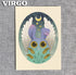 The "Virgo" print from Zodiac Prints by Amanda Louise Spayd (Bindlewood Shop) features a cute blue creature with bunny ears and angel wings, surrounded by wheat under a moon and stars on textured gray—perfect as fine art décor.