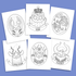 Explore Amanda L Spayd's Dust Bunnies Zodiac Digital Coloring Book, featuring six PDF coloring pages with owl illustrations: Leo with a crown, Taurus decorated with flowers and horns, and Capricorn with majestic horns, all against a serene blue background.