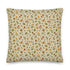 Introducing the Garden Sprite Throw Pillow by Bindlewood Shop—a rustic accessory featuring a beige background adorned with small, colorful illustrations of mushrooms, flowers, leaves, and acorns in earthy tones of green, brown, yellow, and orange. Perfect for adding a touch of cottagecore interior design to your home.