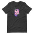 The Flooficorn Tee by Bindlewood Shop is a dark gray, lightweight, gender-neutral shirt with a chubby pink unicorn (purple hair, green eyes, sparkles), adding magic to your everyday style.