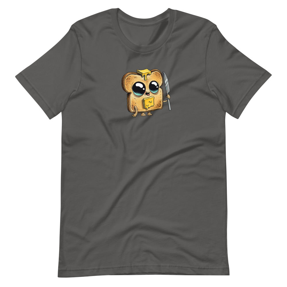 Heather charcoal gray Bindlewood Shop Toastboy Tee featuring an adorable cartoon owl wearing glasses and a backpack, with a gender-neutral fit, ready for a day of learning.