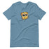 Heather-colored, gender-neutral fit Bindlewood Shop Toastboy Tee featuring a cute animated toast character with glasses and a backpack printed on it.